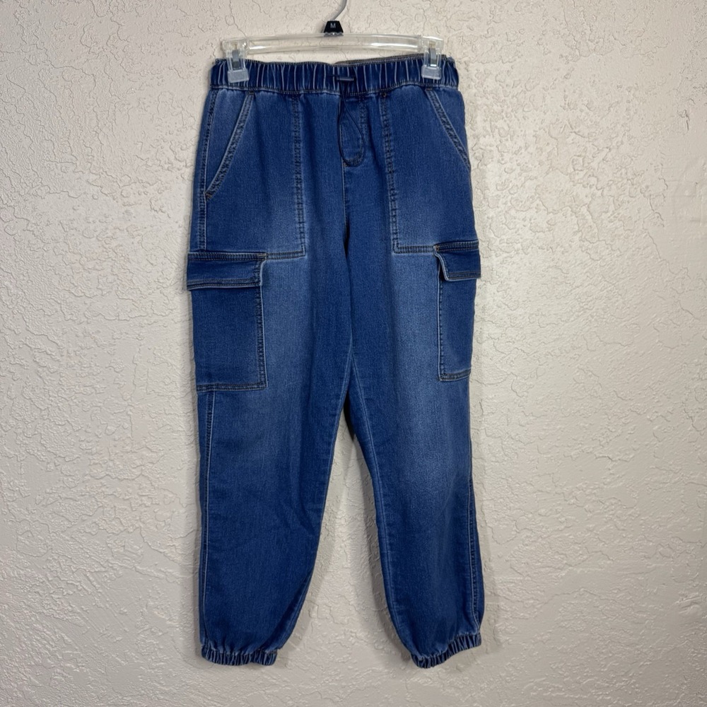 No Boundaries Cargo Jogger Jeans Women's XS Hi Rise Med Wash Stretch Denim Y2K